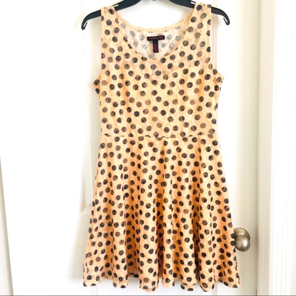 MATERIAL GIRL peach cream navy color polka dot A line dress size junior large